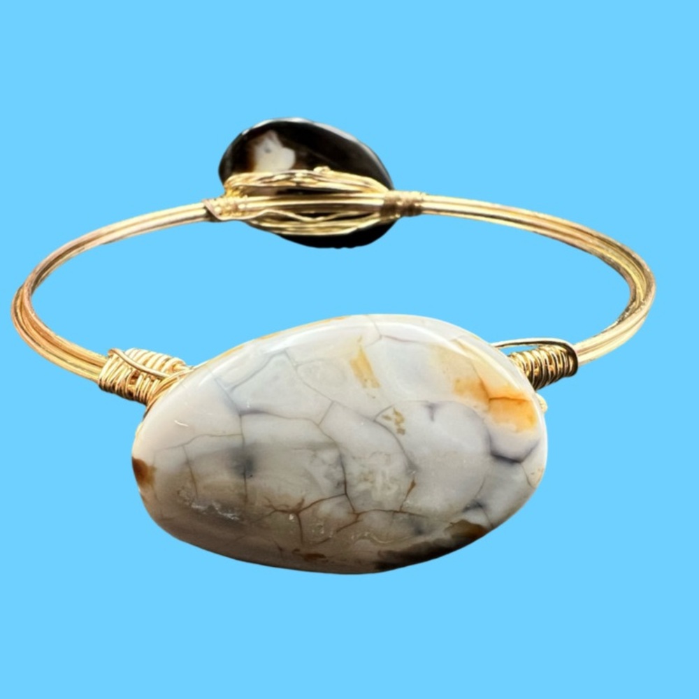 Wire Wrapped Bangle Bracelet Multicolored Brown A… - image 3